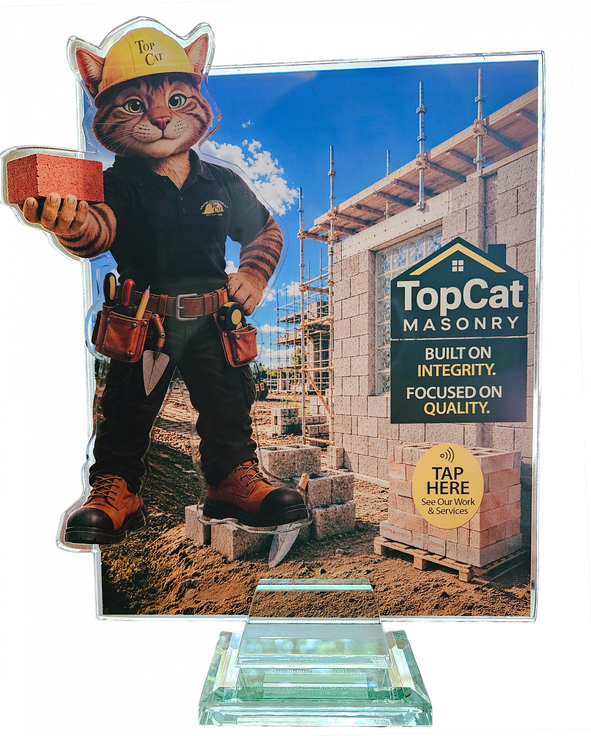 TopCat Masonry NFC acrylic display designed by New Visions Technical Solutions